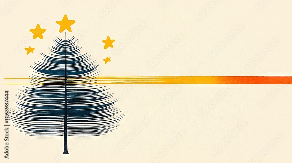 Poster   A Christmas tree with three stars on top and a red line across the top