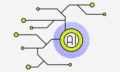 Artificial intelligence chip processor flat vector illustration. AI technology data science graphic icon