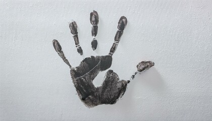 A black handprint on the white wall