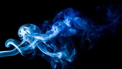 An abstract image of swirling blue smoke patterns on a black background, creating an ethereal and mysterious atmosphere. The intricate, flowing shapes of the smoke capture a sense of movement and dept
