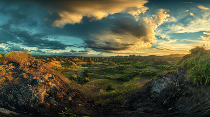 Chocolate Hills Sunset: Panoramic Vista of Philippines' Iconic Landscape