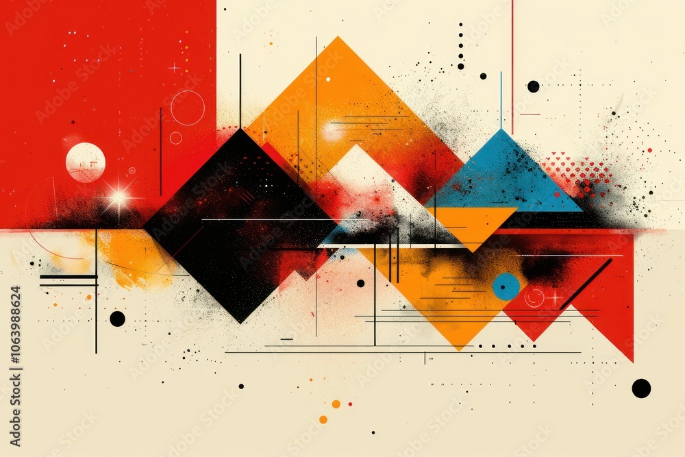 Poster abstract geometric design with vibrant colors and dynamic shapes.