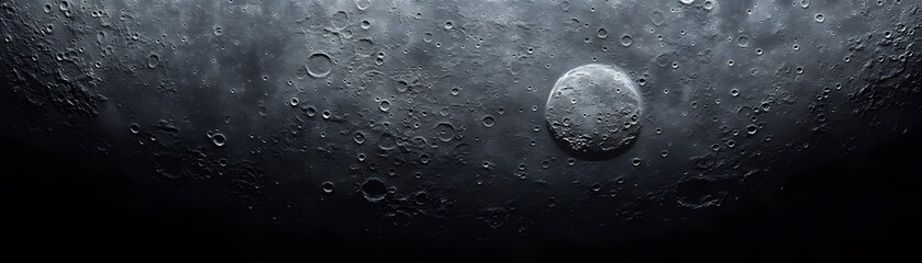 A close-up view of the moon's surface, revealing a network of craters and textured terrain.