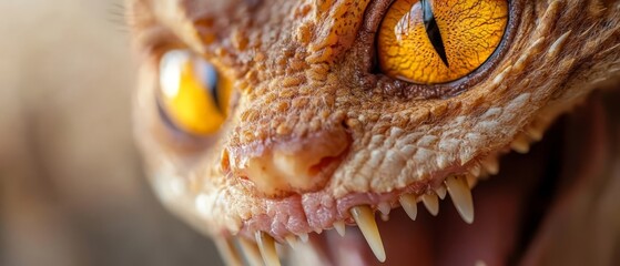 Fototapeta premium A close up of a dragon's face with yellow eyes