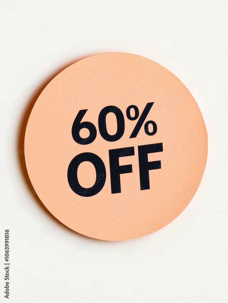 Poster top view of a light orange round paper note with black text on a blank white background generative a