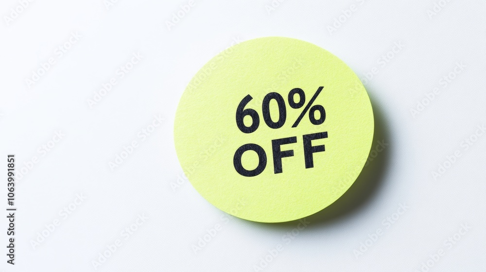 Aufkleber top view of a light green round paper note with black text on a blank white background generative ai