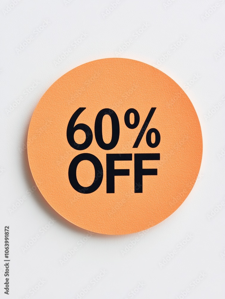 Poster top view of a light orange round paper note with black text on a blank white background generative a