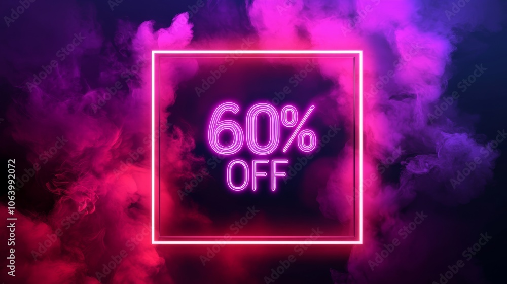 Aufkleber glowing neon light frame floating above dark background generative ai