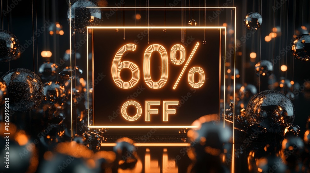 Poster glowing neon frame with dark gold text on dark background generative ai