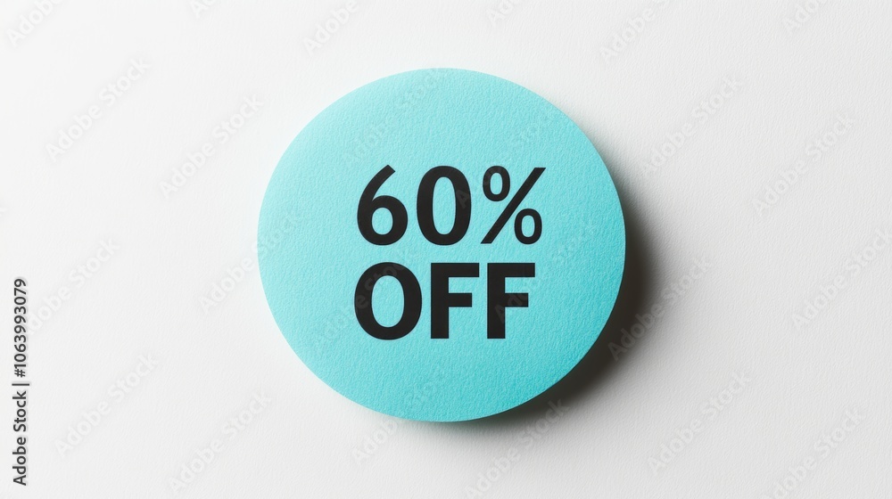 Poster close-up of a cyan round paper note with black text on a white background generative ai
