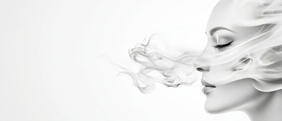 Fototapeta premium A woman's face with smoke coming out of her mouth