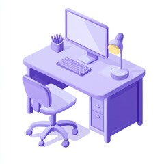 Purple desk with computer & chair