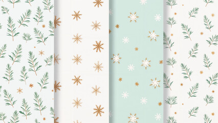 A Tranquil Christmas Set Showcasing Seamless Patterns with Delightful Cozy Winter Elements for a Relaxing Holiday Experience