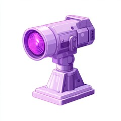 A purple camera on a tripod, ready to capture.