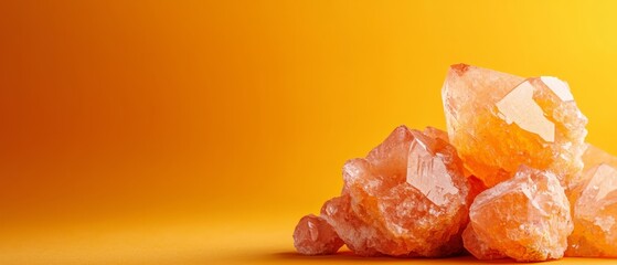 A pile of orange crystals on a yellow background