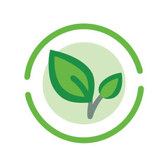 Green leaf icon symbolizing nature and ecology, Eco-friendly leaf icon with circular design, representing nature, ecology, and environmental sustainability in a clean, modern style.