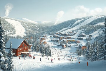 Winter vacation at a ski resort, AI generated