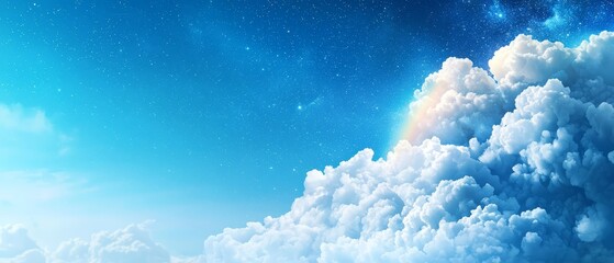 Naklejka premium A blue sky with white clouds and a rainbow