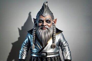 digital painting of a fashionable gnome on a light gray gradient background for use in illustrations