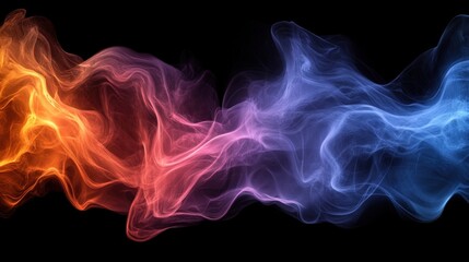 Fototapeta premium Abstract colorful smoke wisps against a black background.