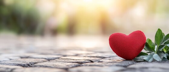 Fototapeta premium A red heart sitting on top of a cobblestone road