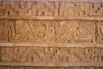 Pre-Hispanic stone engravings with animal figures in the archaeological zone of the pyramids of the Atlanteans, in Tula Hidalgo