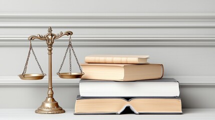 Balance of justice: scales and law books in a legal office setting