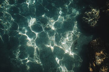 Fototapeta premium Underwater Ocean Landscape with Sunshine and Shadows, Perfect for Environmental or Travel Concepts Generative AI