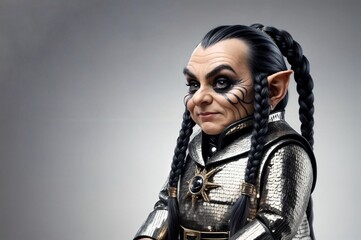 Naklejka premium charming gnome in fashionable attire surrounded by a gradient gray background for illustration resources