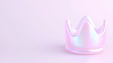 Iridescent glass crown on pastel pink background for modern design aesthetics