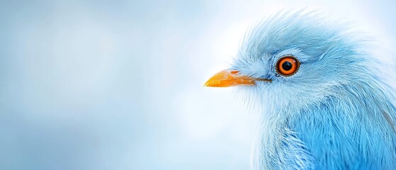 A close up of a blue bird with orange beak