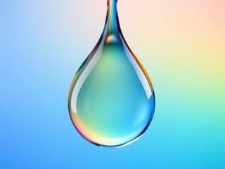 Large transparent water droplet suspended in mid-air with a vibrant rainbow-colored sheen, phenomenon, water droplet, sparkle