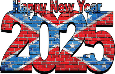 Happy New Year 2025 with Confederate Flag inside - illustration, 
2025 HAPPY NEW YEAR NUMERALS