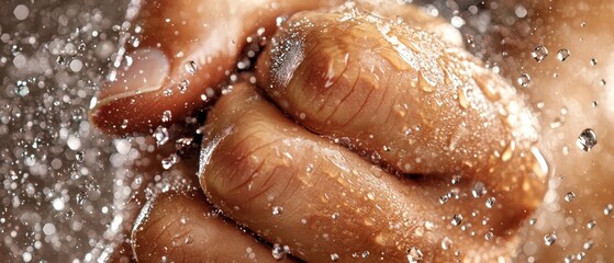 Fototapeta premium A close up of a person's hands with water droplets