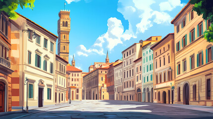 Obraz premium Illustration of florence city, italy, world travel. Italian Renaissance Piazza. Illustration