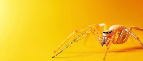 A close up of a spider on a yellow background