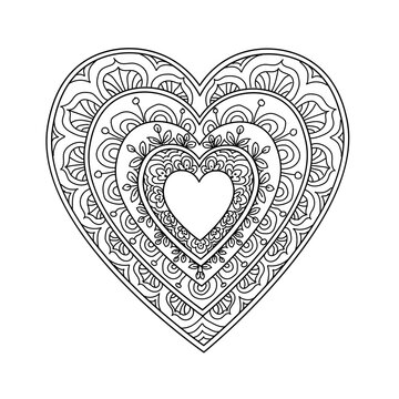 Heart ornate zentangle doodle style drawing. Valentine romantic love greeting card. Black ink isolated on white. Adult coloring page antistress drawing heart shape vector illustration