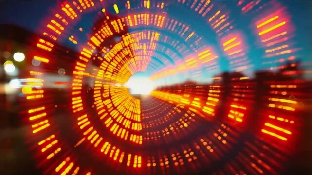 abstract motion loop, background with glowing lights, Background. Rapid circular movement of attraction lights. Bright flashing lights of different colors and sizes. An unusual and beautiful sight.