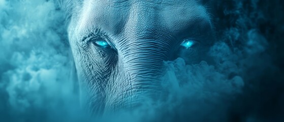 Fototapeta premium A close up of an elephant's face with blue eyes
