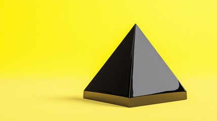 Fototapeta premium Modern black pyramid on vibrant yellow backdrop highlighting geometric minimalism