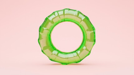 Green inflatable ring on pastel background: minimalist summer concept