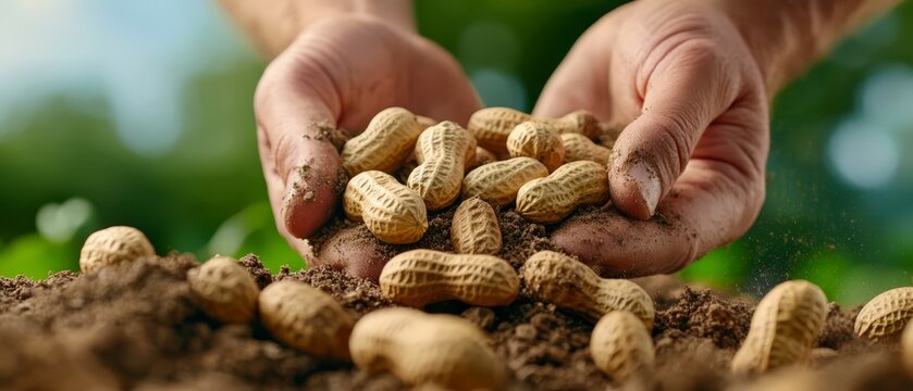 A person holding a handful of peanuts in their hands