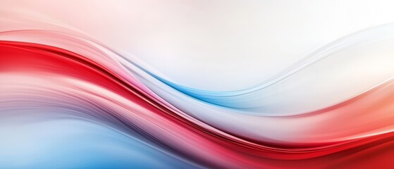 A red, white and blue abstract background with wavy lines