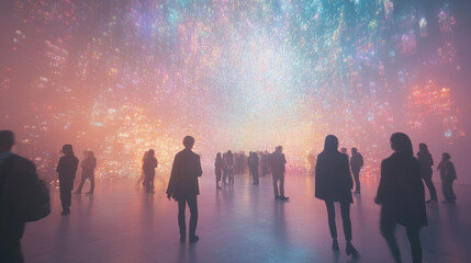 Fototapeta premium Silhouetted Figures in Digital Art Installation