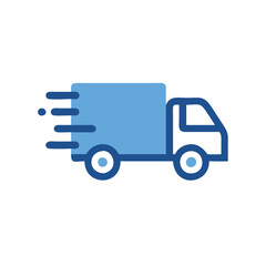 Fast delivery truck icon in modern style, Illustration of a delivery truck with motion lines, symbolizing fast shipping, logistics, and transportation in a simple, modern design.
