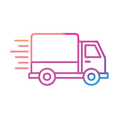 Gradient delivery truck icon with motion lines, Outline icon of a delivery truck with gradient colors and motion lines, symbolizing fast shipping and transportation services.