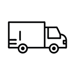 Basic delivery truck icon in black outline, Minimalistic black outline of a delivery truck, symbolizing transportation, shipping, and logistics services in a simple design.
