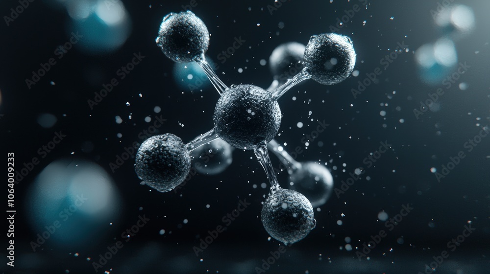 Aufkleber abstract molecular structure with floating spheres in dark space