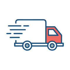 Fast delivery truck icon in modern style, Illustration of a delivery truck with motion lines, symbolizing fast shipping, logistics, and transportation in a simple, modern design.

