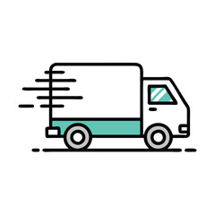 Fast delivery truck icon in modern style, Illustration of a delivery truck with motion lines, symbolizing fast shipping, logistics, and transportation in a simple, modern design.
